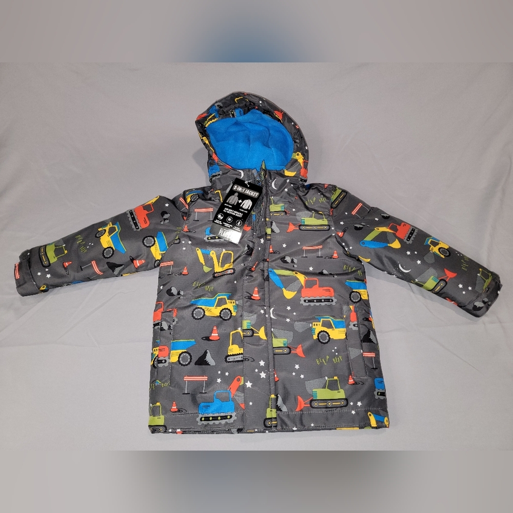 Kids Construction Print Gray 3 in 1 Jacket